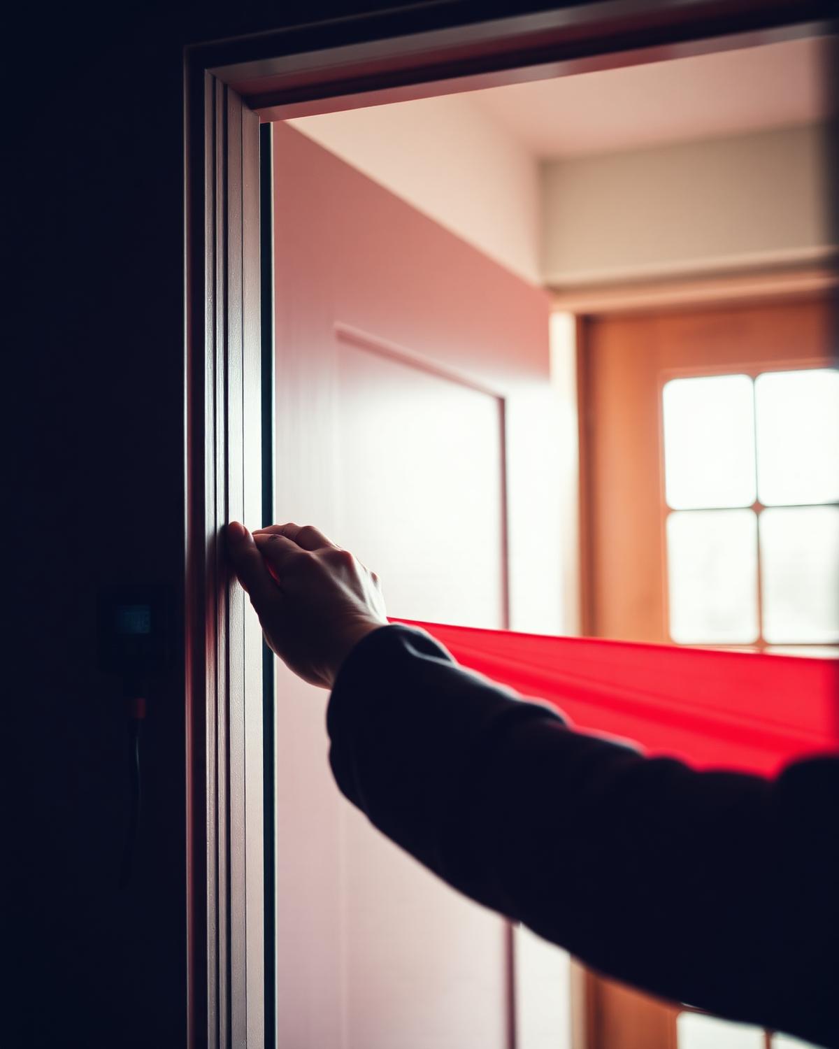Detail van een blowerdoor test frame in een moderne woning